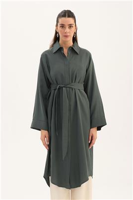 Eteği Kavisli Tunik Koyu yeşil