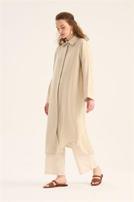 Eteği Kavisli Tunik Krem