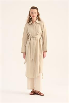 Eteği Kavisli Tunik Krem