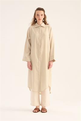 Eteği Kavisli Tunik Krem