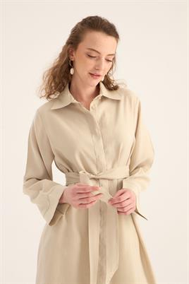 Eteği Kavisli Tunik Krem