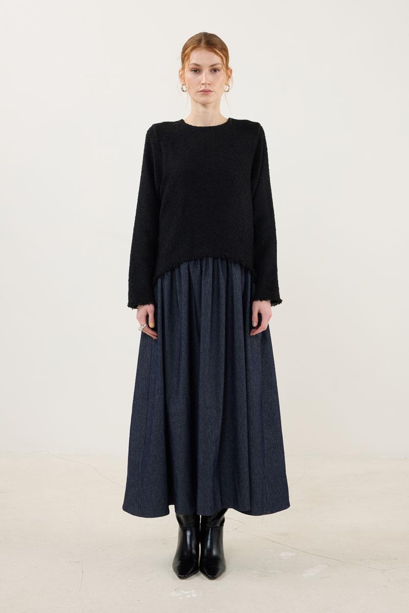 Eteği Kot Elbise Siyah