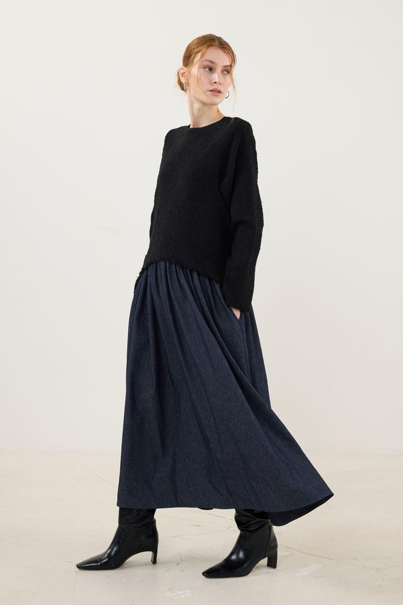 Eteği Kot Elbise Siyah