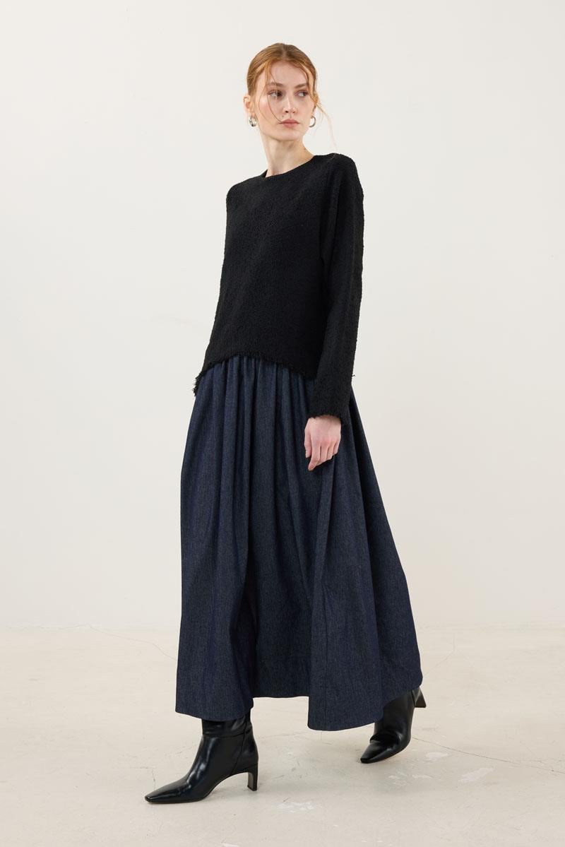 Eteği Kot Elbise Siyah