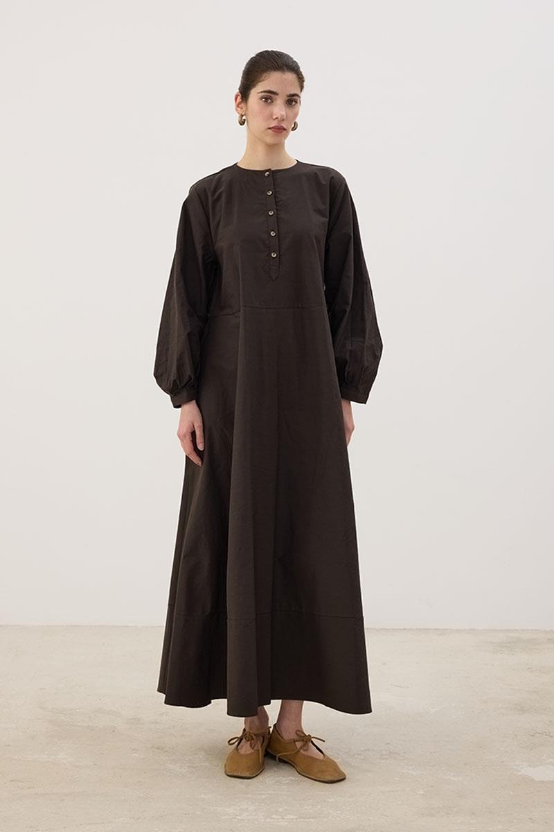 Eteği Parçalı Elbise Acı kahve