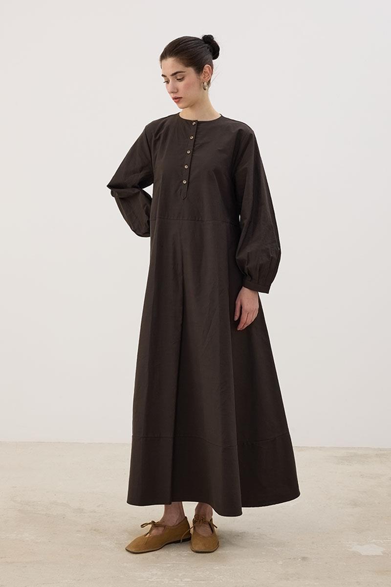 Eteği Parçalı Elbise Acı kahve