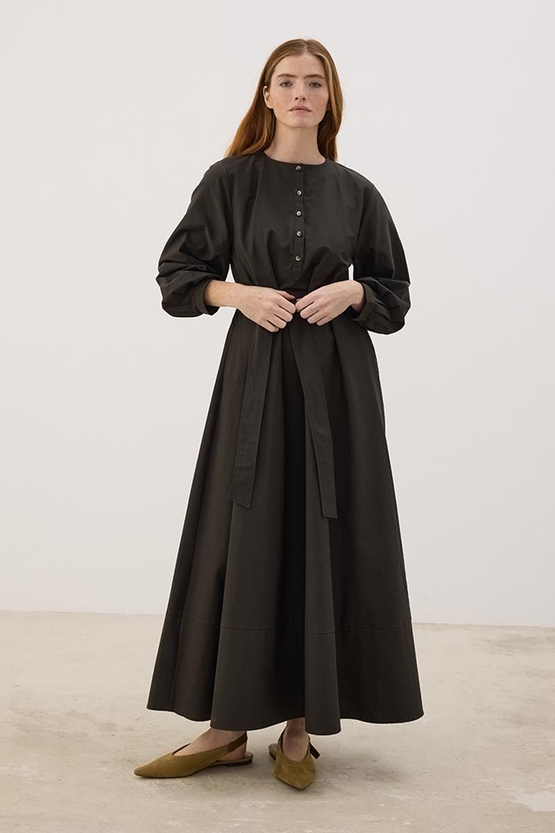 Eteği Parçalı Elbise Koyu Haki