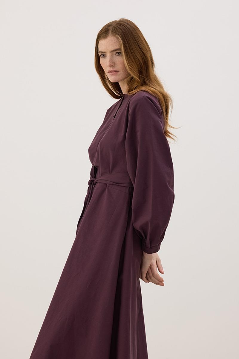 Eteği Parçalı Elbise Mürdüm