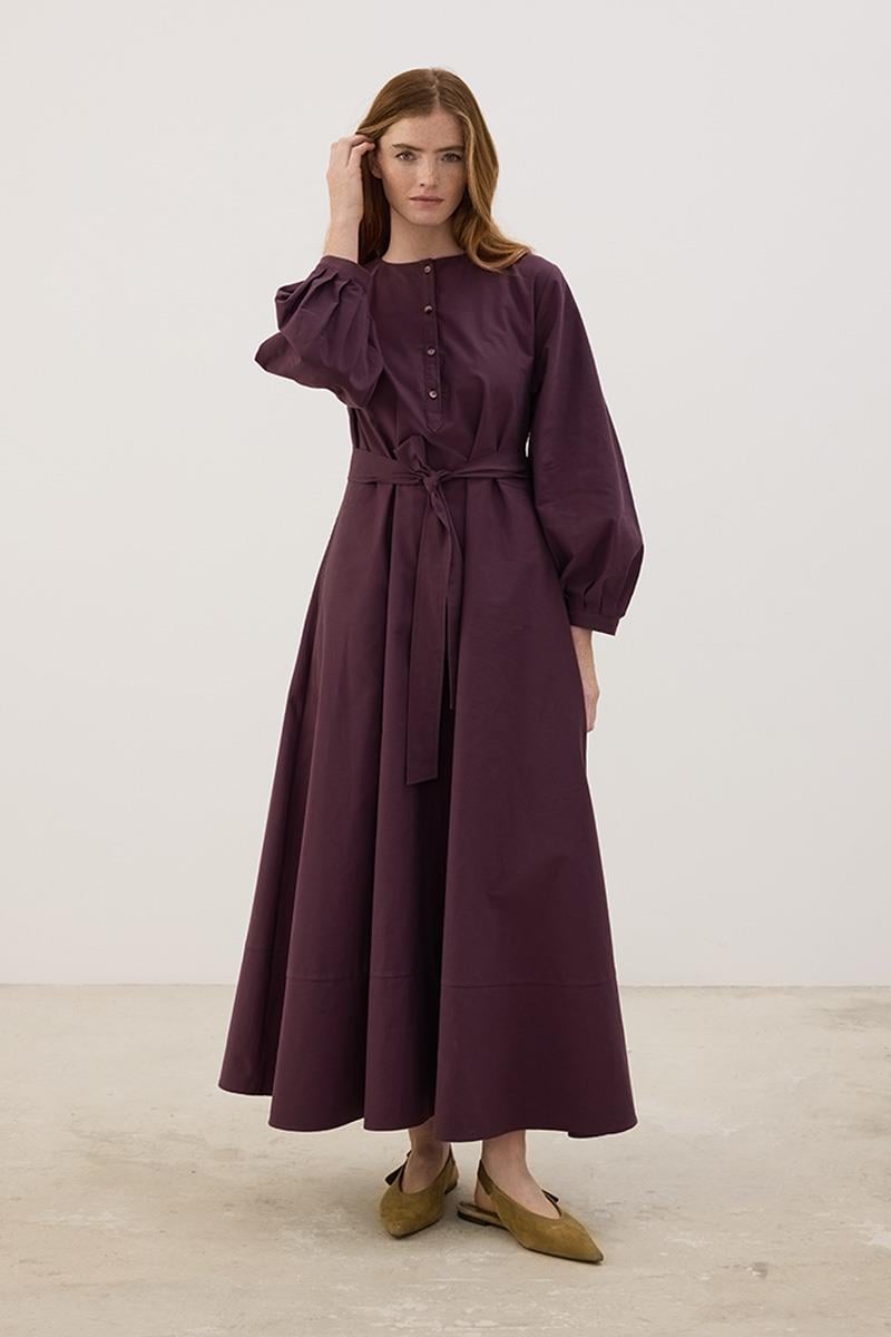 Eteği Parçalı Elbise Mürdüm