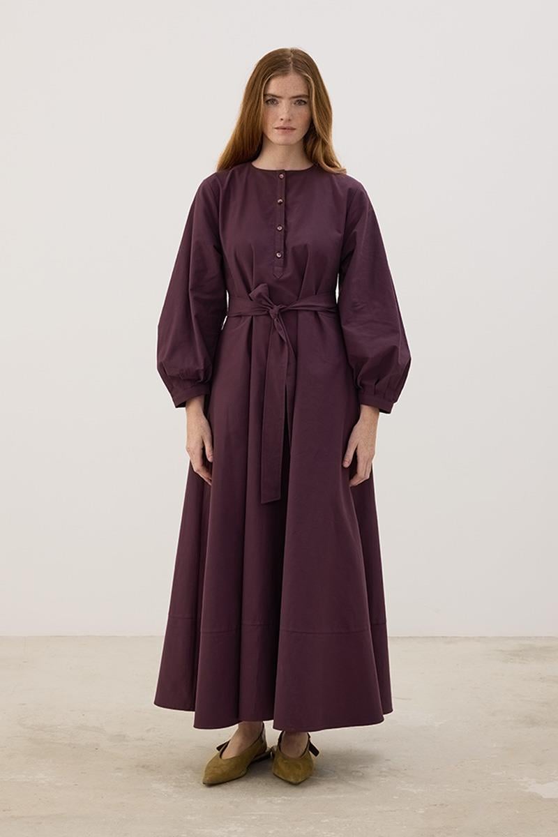 Eteği Parçalı Elbise Mürdüm