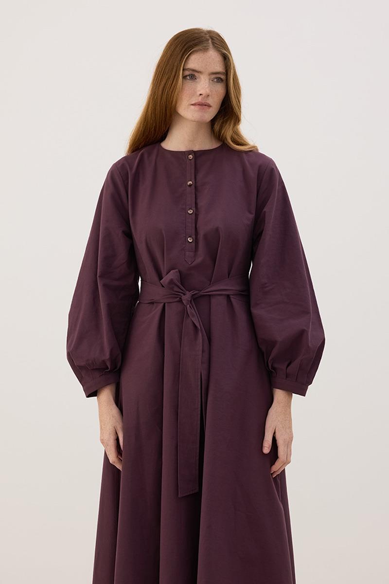 Eteği Parçalı Elbise Mürdüm