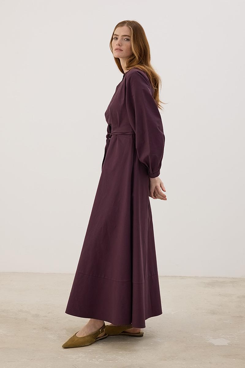 Eteği Parçalı Elbise Mürdüm