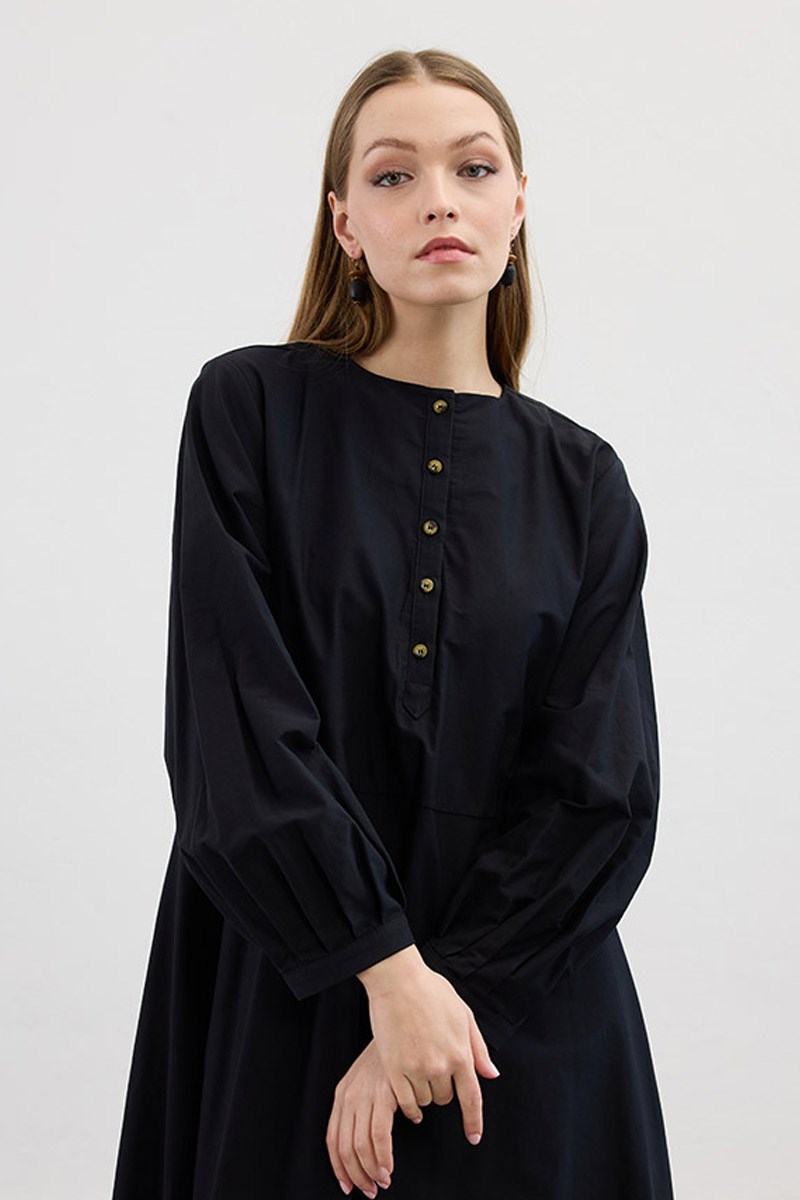 Eteği Parçalı Elbise Siyah