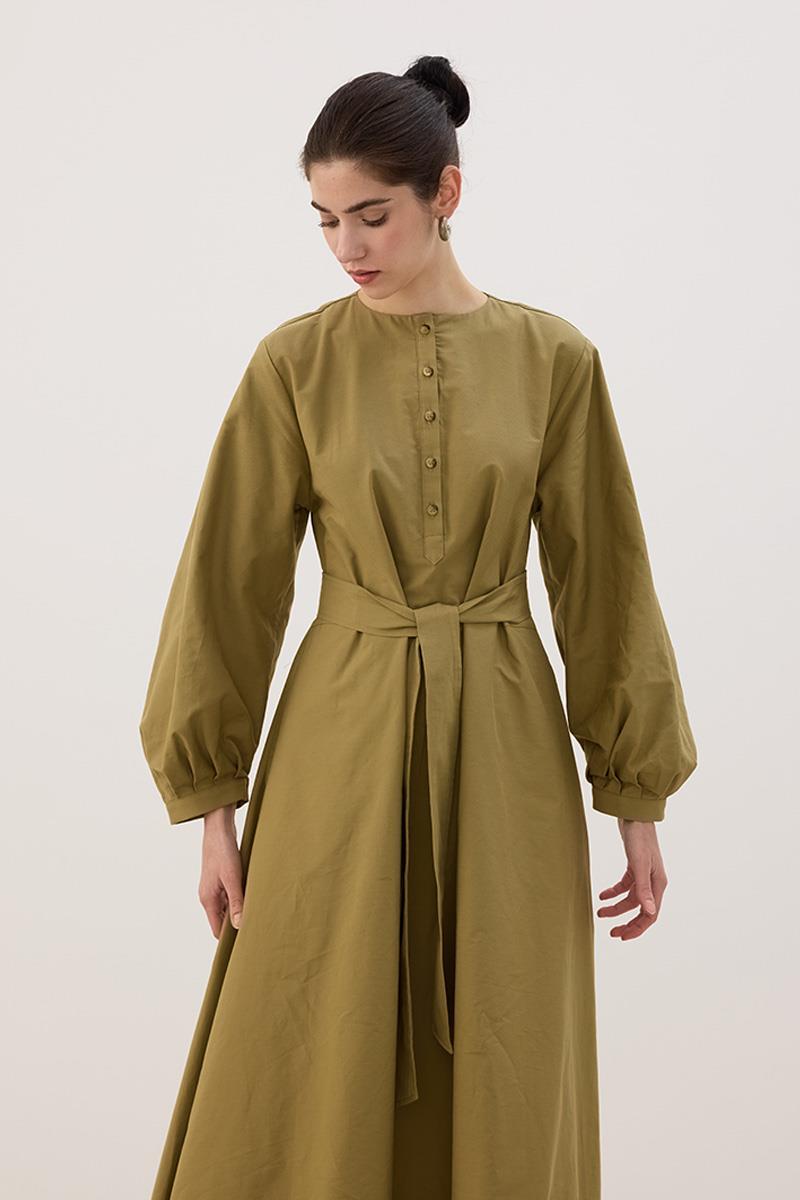 Eteği Parçalı Elbise Yağ Yeşili