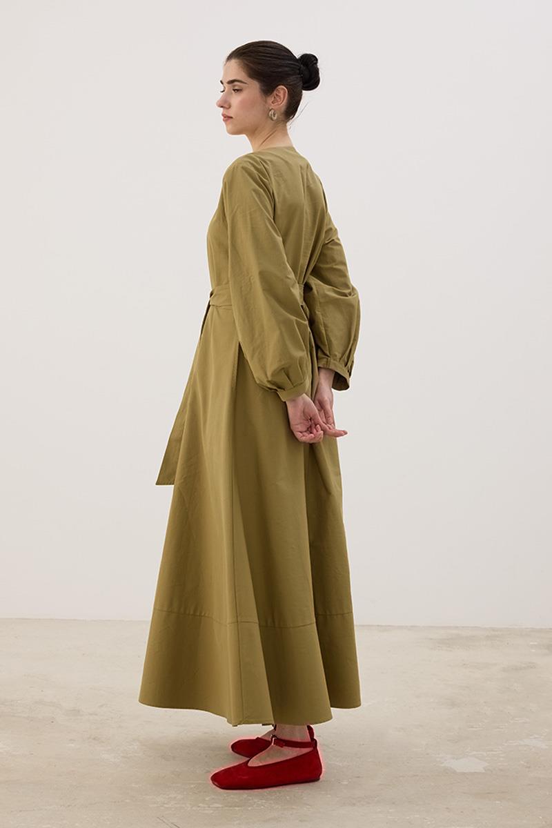 Eteği Parçalı Elbise Yağ Yeşili