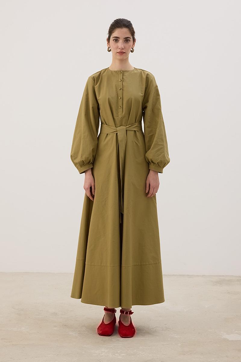 Eteği Parçalı Elbise Yağ Yeşili