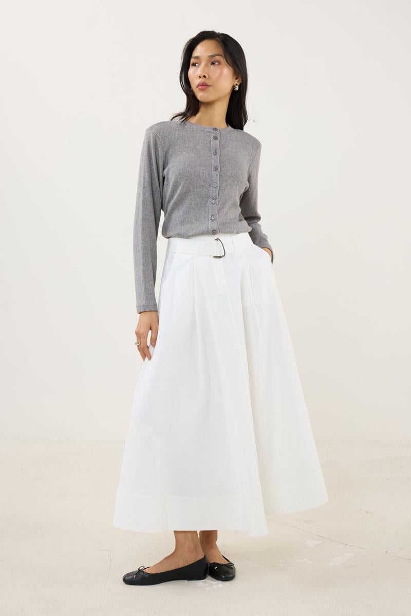 Etek Ucu Parçalı Kemerli Etek Ekru
