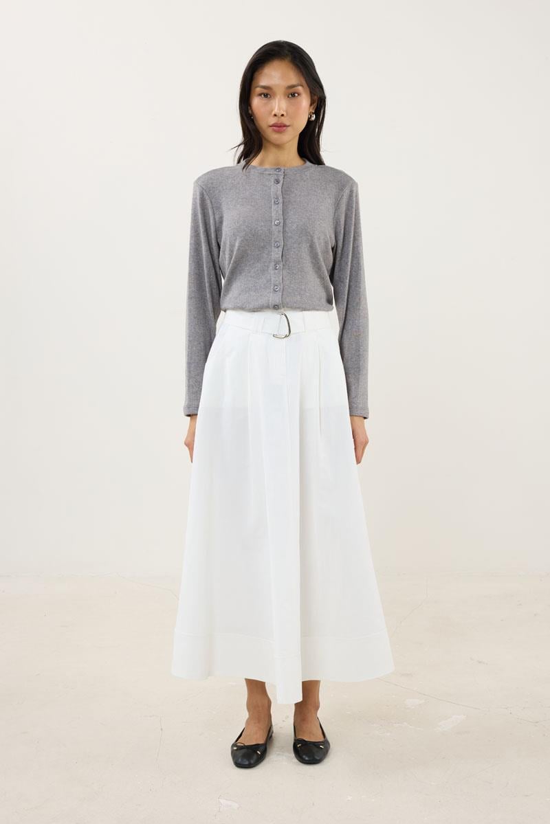 Etek Ucu Parçalı Kemerli Etek Ekru