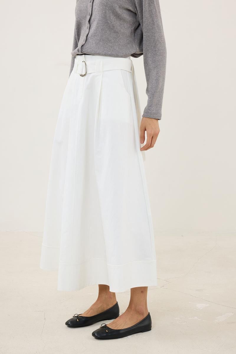 Etek Ucu Parçalı Kemerli Etek Ekru