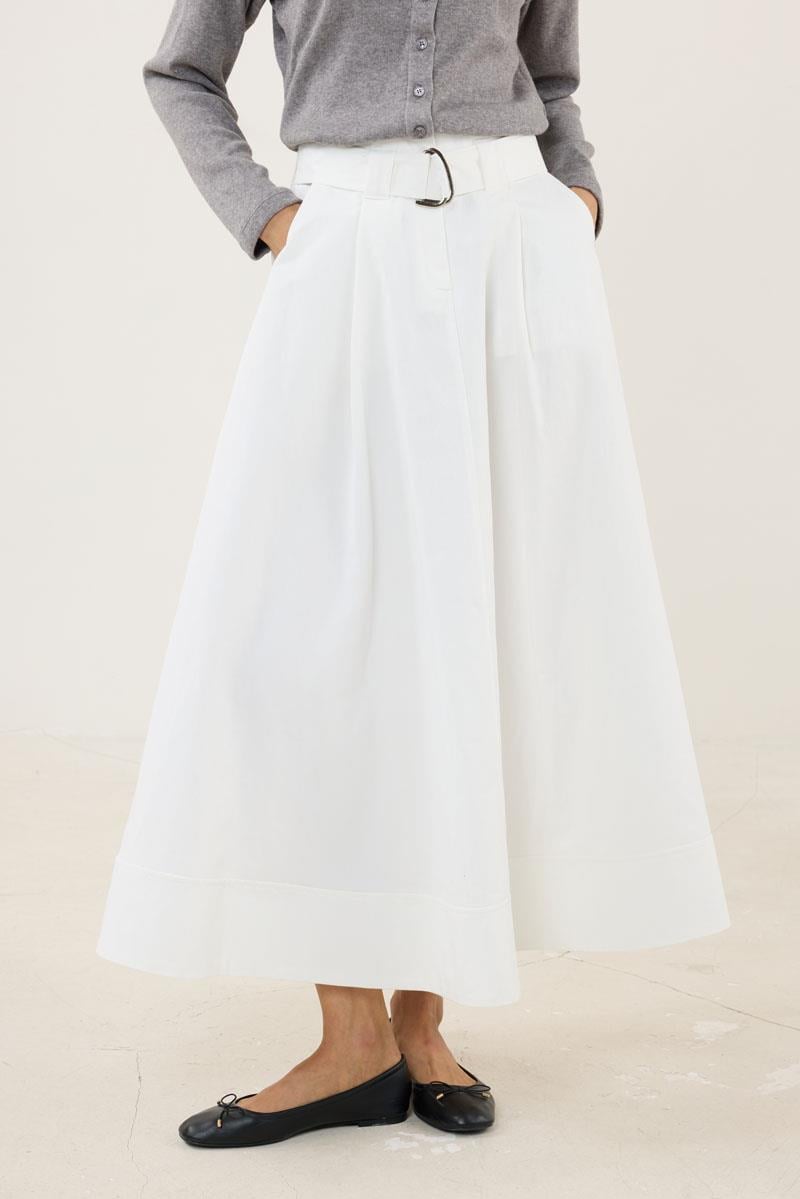 Etek Ucu Parçalı Kemerli Etek Ekru