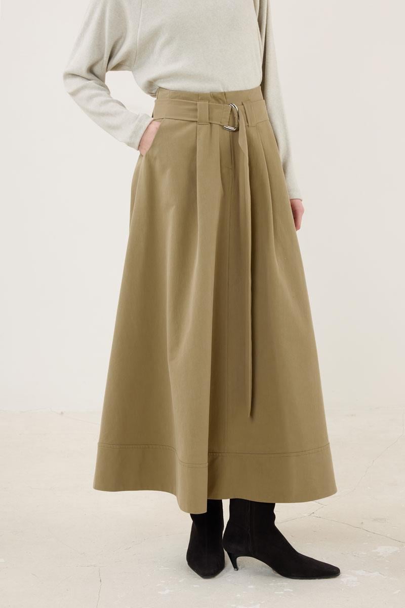 Etek Ucu Parçalı Kemerli Etek Haki