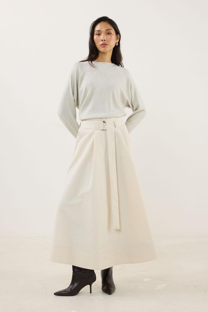 Etek Ucu Parçalı Kemerli Etek Krem