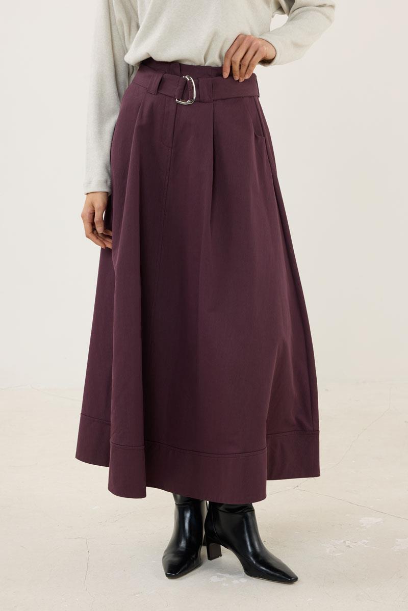 Etek Ucu Parçalı Kemerli Etek Mürdüm