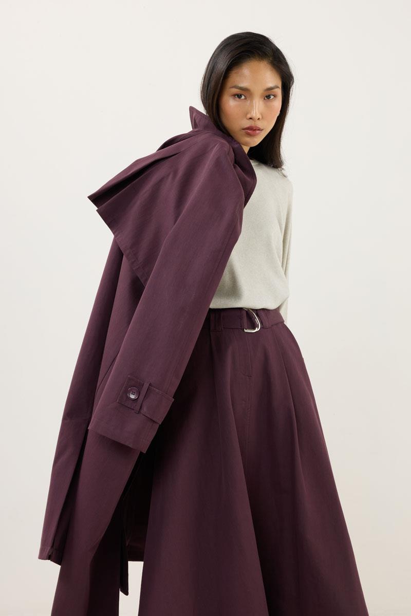 Etek Ucu Parçalı Kemerli Etek Mürdüm