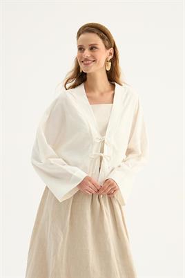 Etek Üstü Keten Kimono Ekru