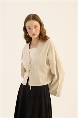 Etek Üstü Keten Kimono Naturel