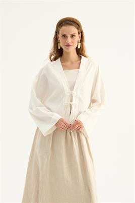 Etek Üstü Keten Kimono Ekru