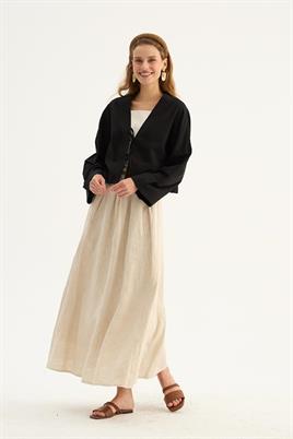 Etek Üstü Keten Kimono Siyah