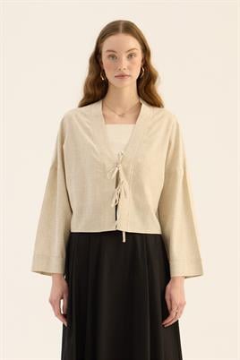 Etek Üstü Keten Kimono Naturel