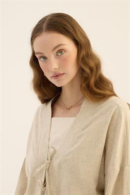 Etek Üstü Keten Kimono Naturel