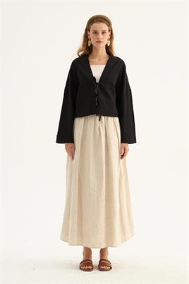 Etek Üstü Keten Kimono Siyah