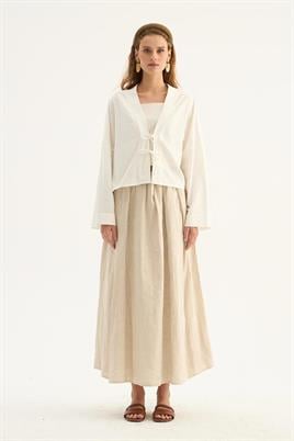 Etek Üstü Keten Kimono Ekru