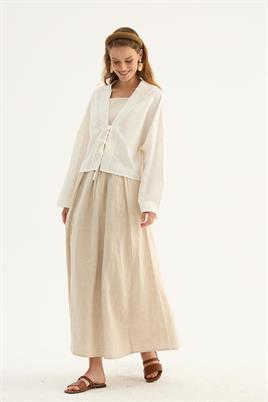 Etek Üstü Keten Kimono Ekru