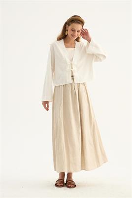 Etek Üstü Keten Kimono Ekru