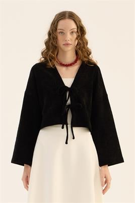 Etek Üstü Örgü Kimono Siyah