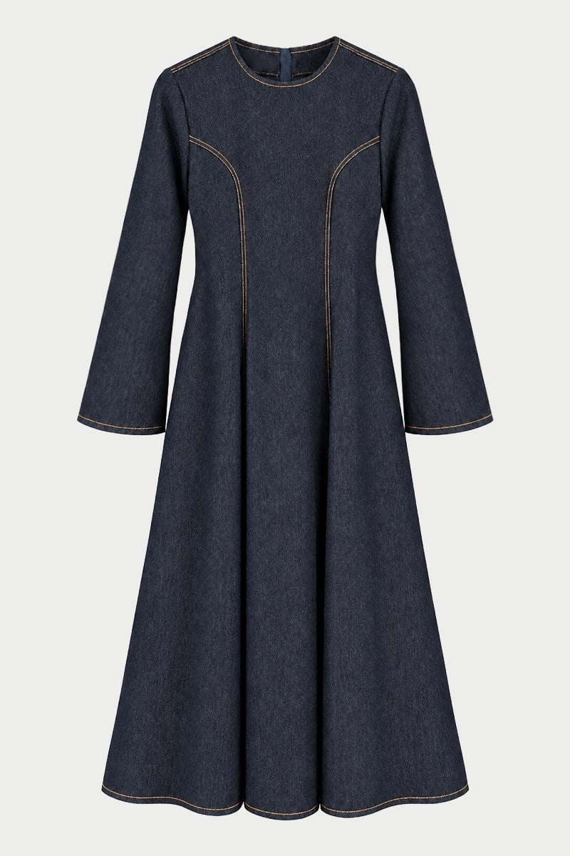 Fermuarlı Denim Elbise Lacivert