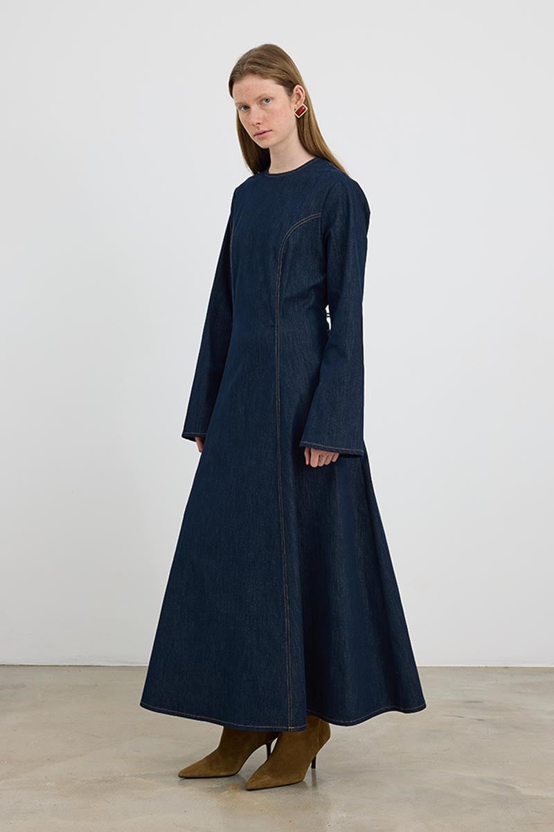 Fermuarlı Denim Elbise Lacivert
