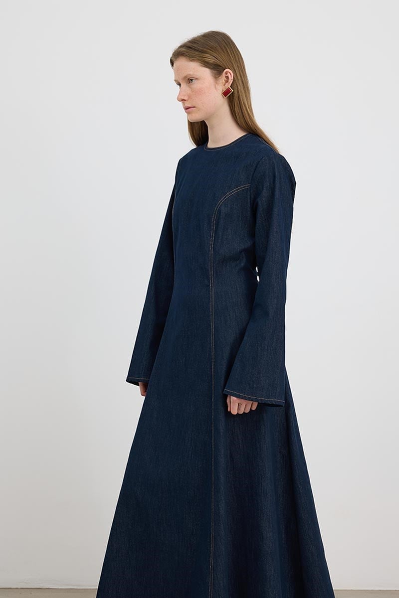 Fermuarlı Denim Elbise Lacivert
