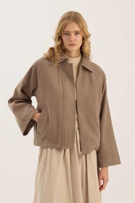 Fermuarlı Etek Üstü Kaban Vizon