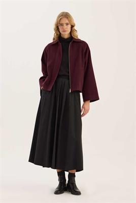 Fermuarlı Etek Üstü Kaban Bordo