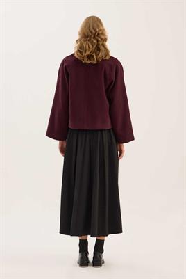 Fermuarlı Etek Üstü Kaban Bordo