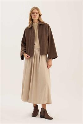 Fermuarlı Etek Üstü Kaban Kahverengi