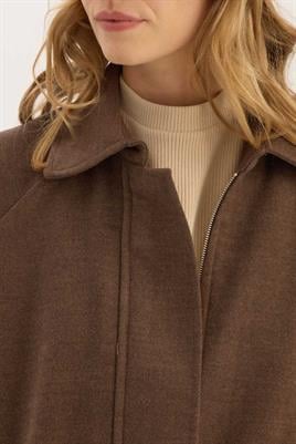 Fermuarlı Etek Üstü Kaban Kahverengi