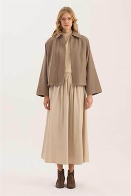 Fermuarlı Etek Üstü Kaban Vizon