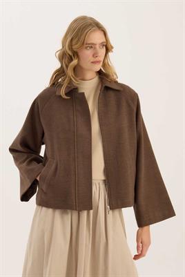 Fermuarlı Etek Üstü Kaban Kahverengi