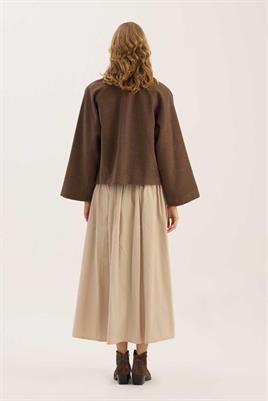 Fermuarlı Etek Üstü Kaban Kahverengi